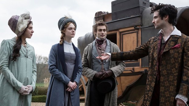 Escena de Mary Shelley con los actores Elle Fanning, Bel Powley, Douglas Booth, Tom Sturridge